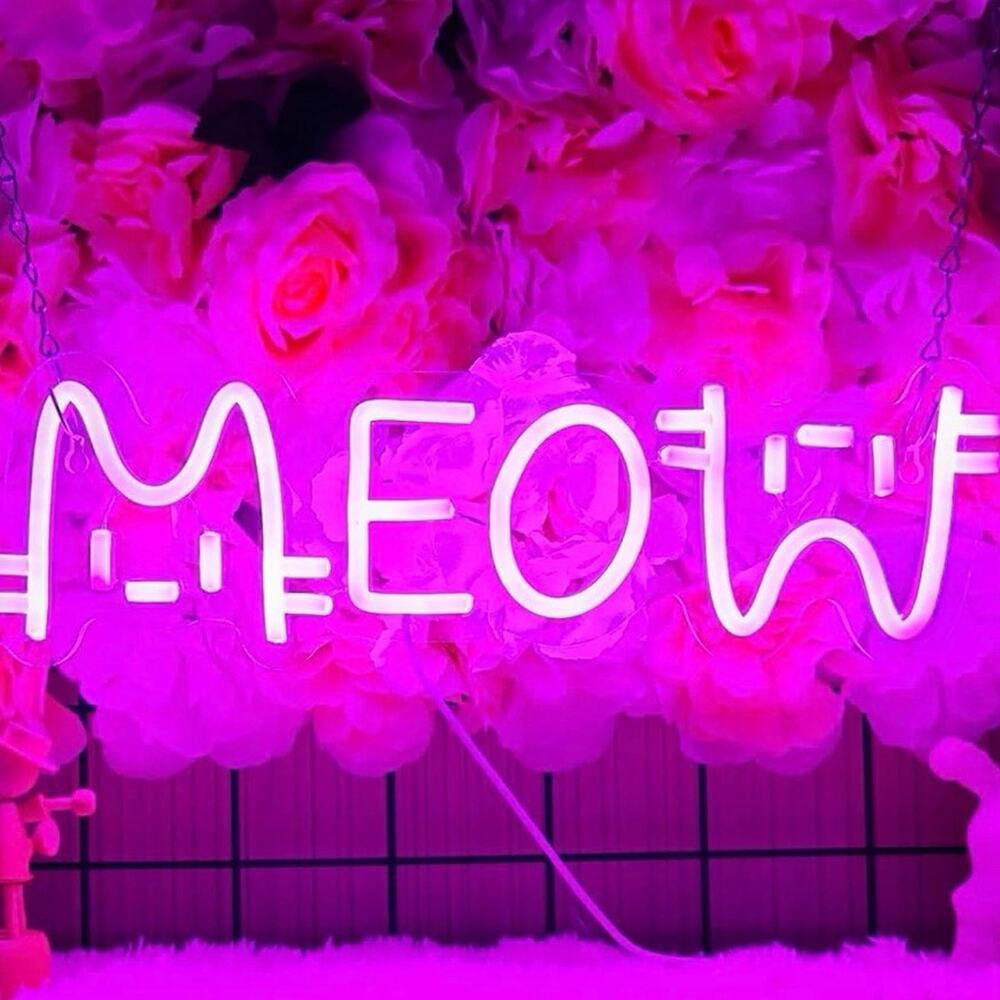 Meow Neon Sign LED Cute Funny Night Light Room Wall Decor